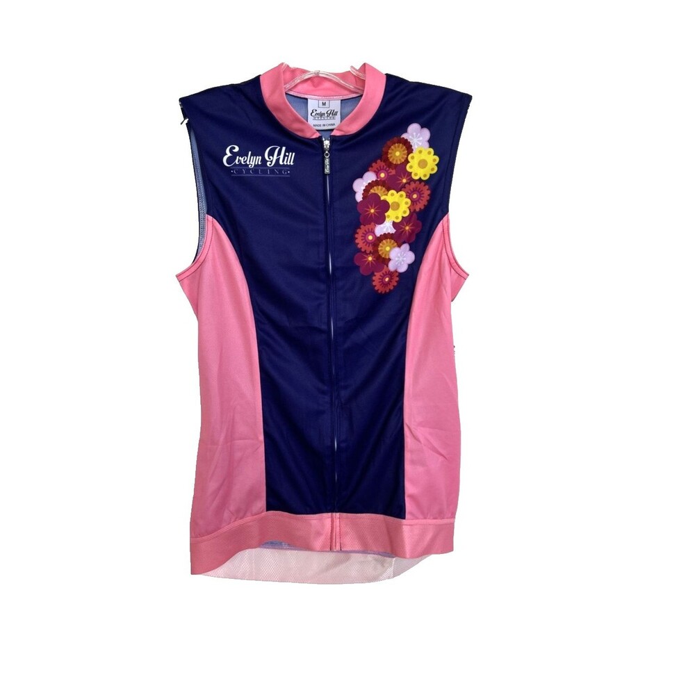Evelyn Hill Cycling Women Sleeveless Jersey Pink Purple Floral Full Zip Sz M NEW